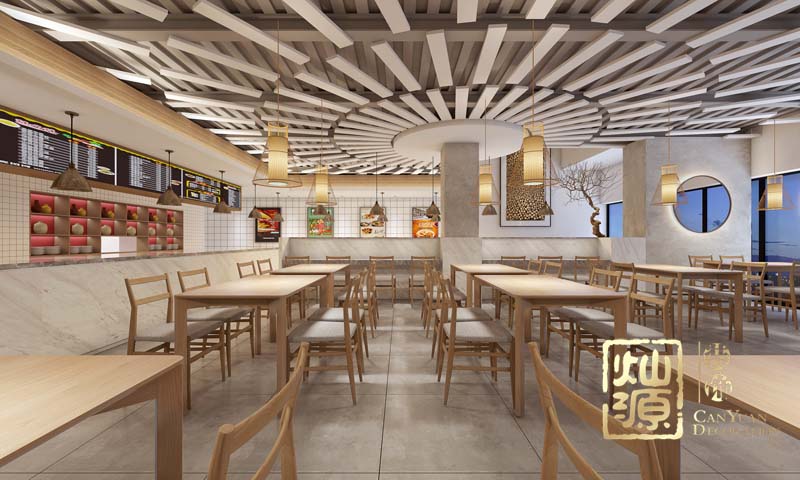 新中式自助简餐厅装修效果图